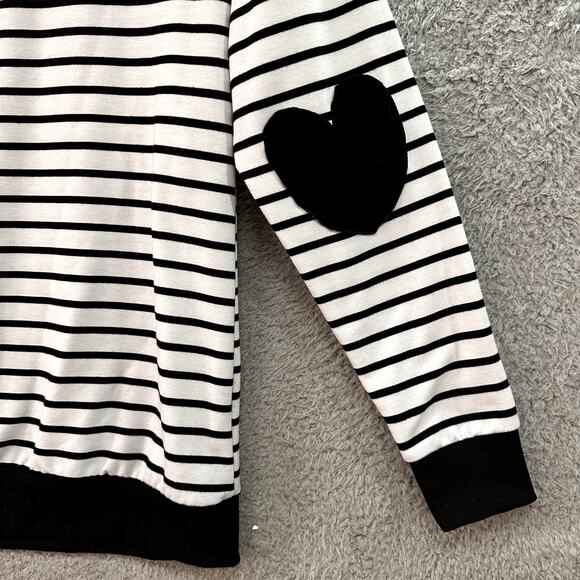 YOMOKO Women's Medium Black And White Striped Heart Elbow Design Love - Picture 6 of 9